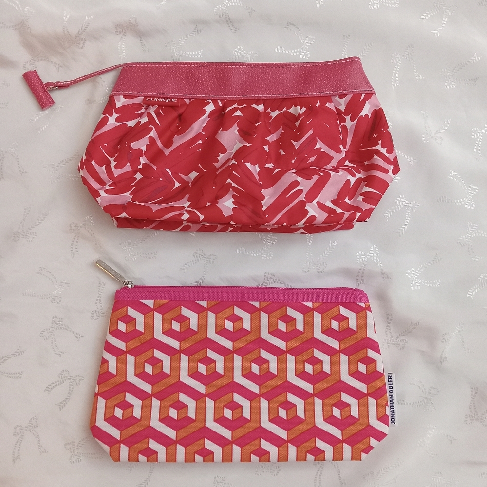 Clinique Pink Red Cosmetic Bags